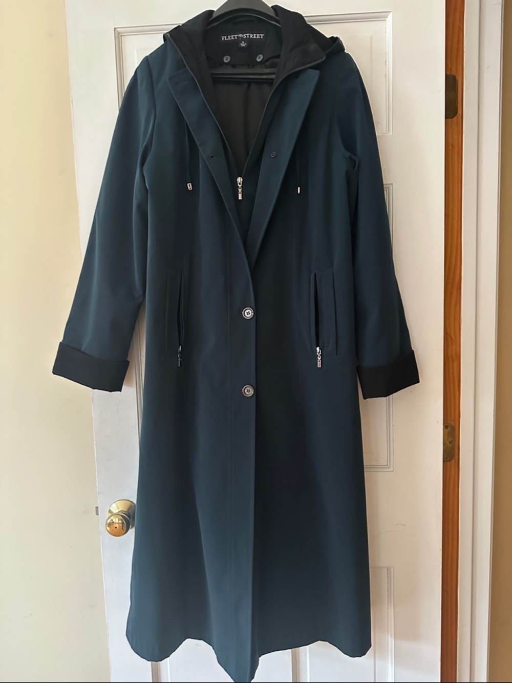 Vintage Women's Long Hooded Coat in Dark Teal by Fleet Street